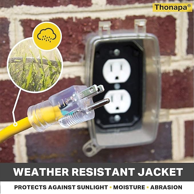 10 ft 10 Gauge Extension Cord with 3 Outlets, 10/3 Heavy Duty Outdoor Extension Cord 10' with Multiple Outlets 3 Prong, 15 Amp SJTW Weatherproof Industrial Cable, Yellow, for Major Appliances