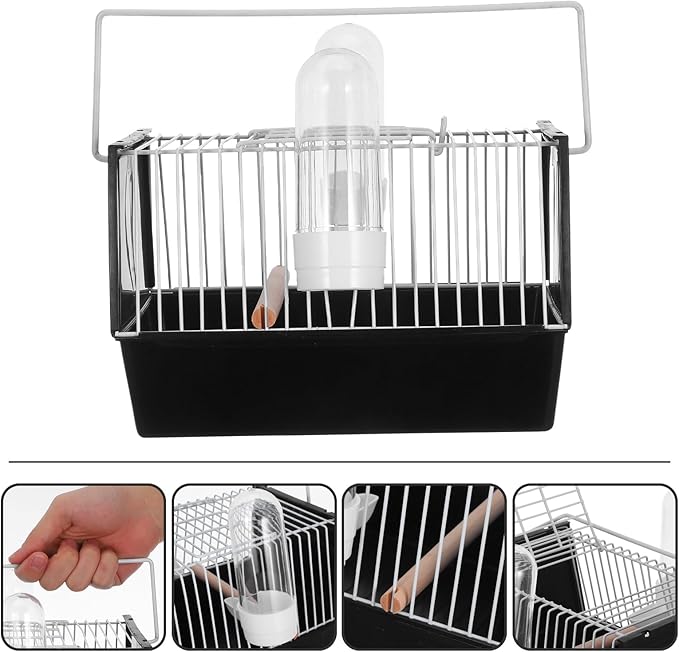 Portable Black Bird Cage for Small Birds and Parrots - Handheld Carrier with Space for Play and Rest