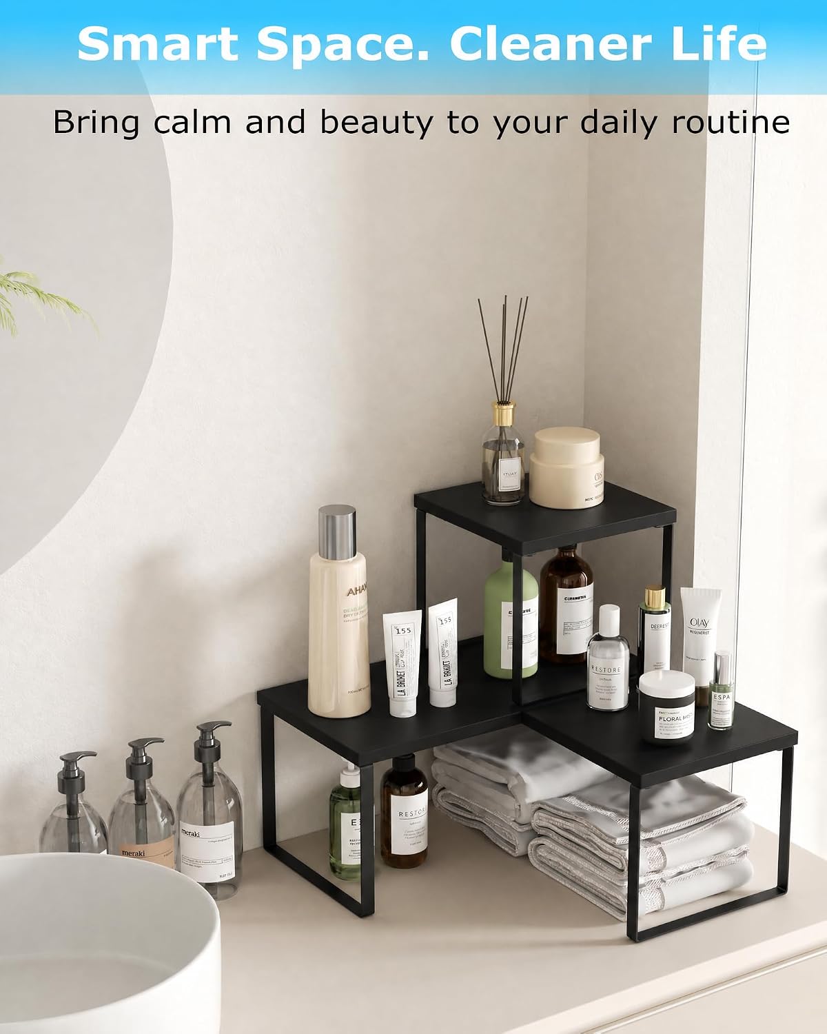 Aothia Desktop Shelf Organizer, 2-Tier Stackable Desk Shelves, Black