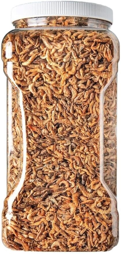 Aquatic Foods Inc. Red Shrimp-Freeze Dried 3/8" to 1/2" Red River Shrimp for All Tropicals, Turtles, Koi & Pond Fish, Rodents…1-lb & 5oz Lg Jar