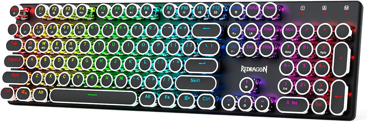 Redragon K710 Wireless Typewriter Style Mechanical Gaming Keyboard, Black