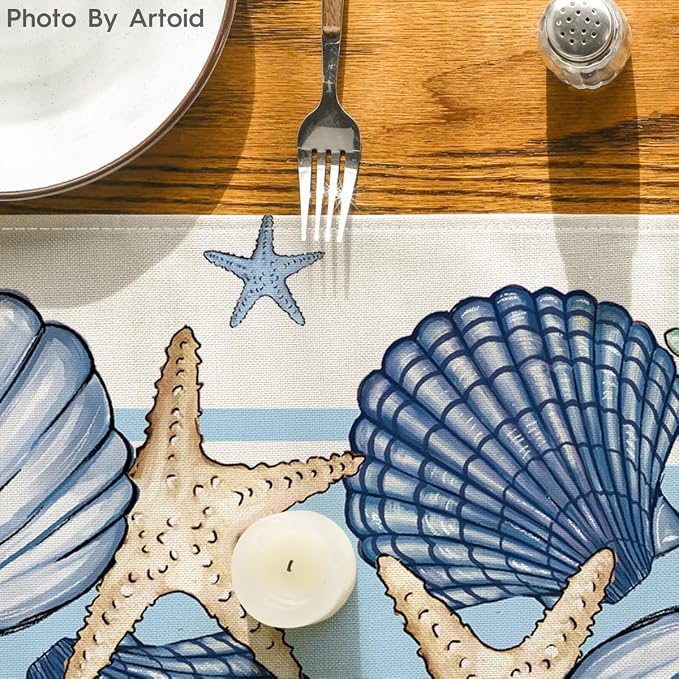 Artoid Mode Sea Shell Starfish Summer Table Runner, Spring Ocean Kitchen Dining