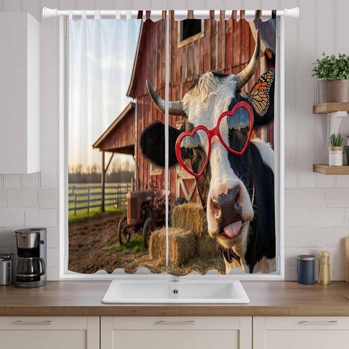 Farm Cows Living Room Curtains 84 Inch Length, Window Curtains Tab Top