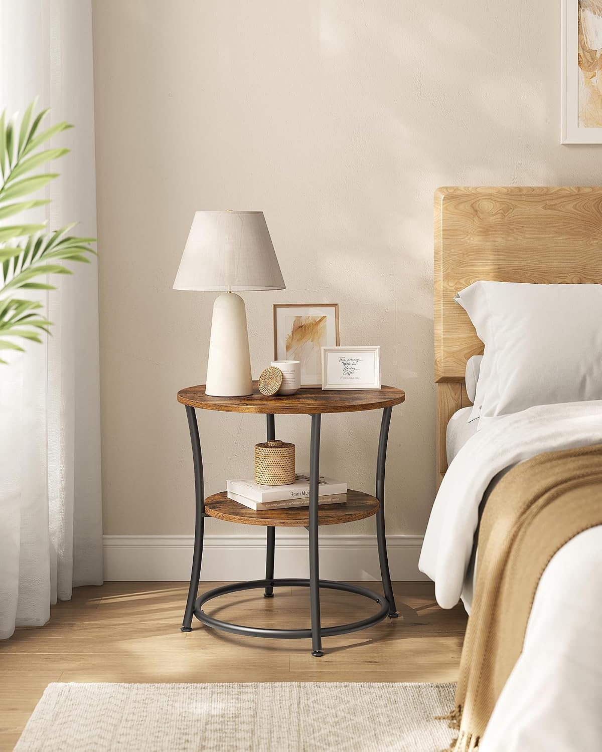 VASAGLE Side Table, 2-Tier Round End Table with 2 Storage Shelves