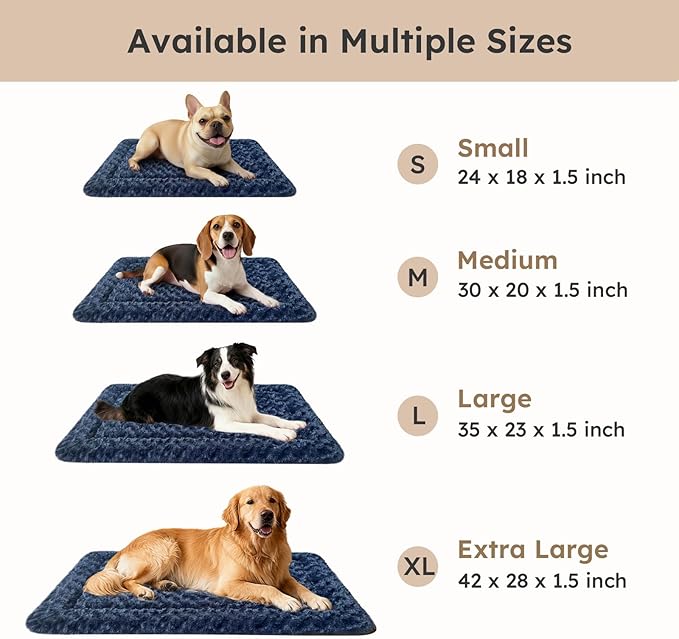 Dog Bed Mat, Dual-Sided Dog Crate Bed Mat - Ultra Soft & Machine Washable Kennel Pad for Small Dogs, All-Season Comfort Pet Bed for Crates, Travel, and Home, Dark Blue 24 x 16 Inch