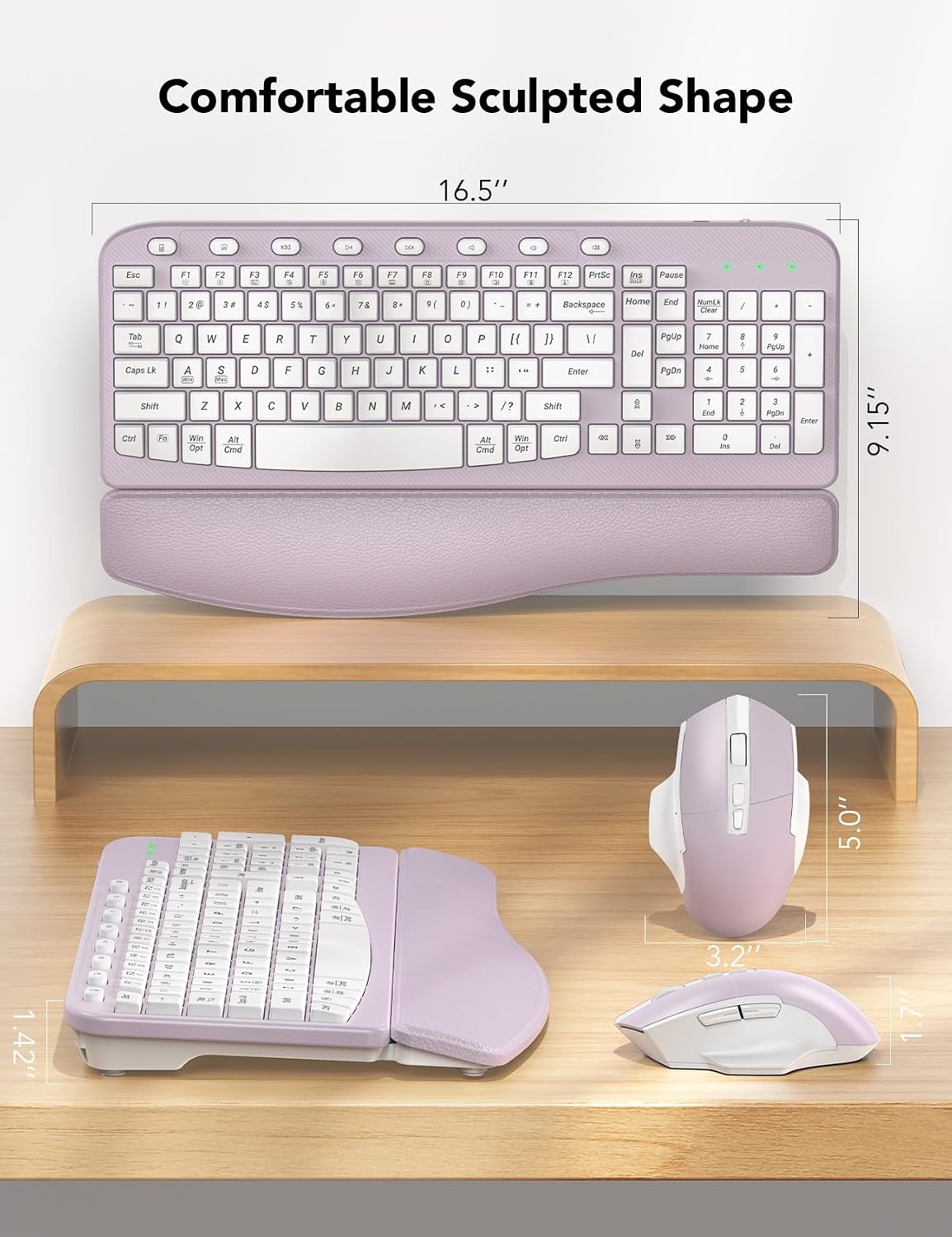 SABLUTE Wireless Keyboard and Mouse Combo with Ergonomic Wave Key