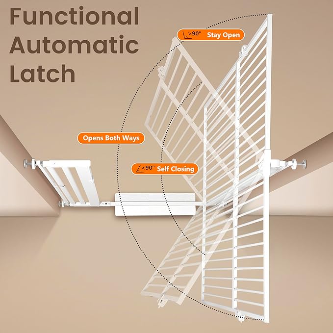 59” Extra Tall Pet Gate, Durable Metal Cat Gate with Double Safety Lock & Walk Thru Door - Self Closing/Stay Open/Open Both Ways, Pressure Mounted Dog Gate for Indoor Stairs, Doorways, Hallways