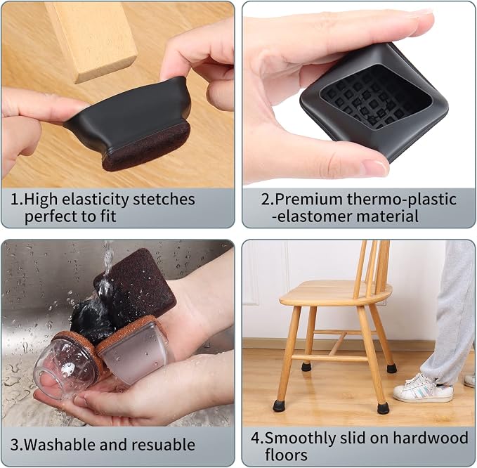 Ezprotekt 8 Pcs Extra Large Square Chair Leg Floor Protectors, Silicone Felt
