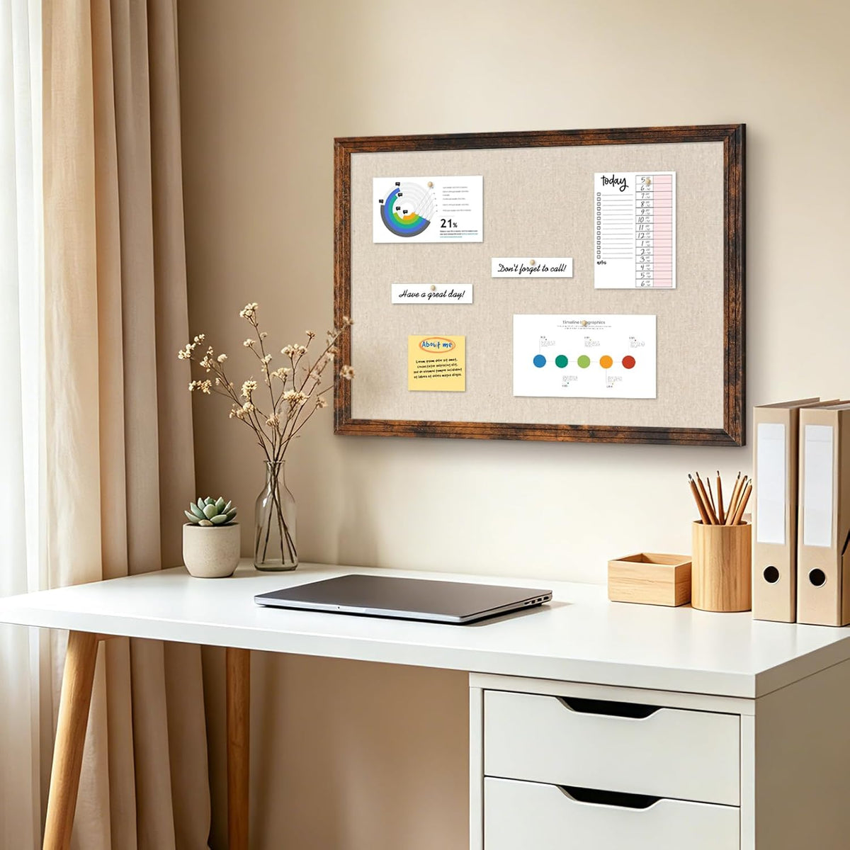 DOLLAR BOSS 36"x24" Linen Cork Board Decorative Bulletin Board, Brown