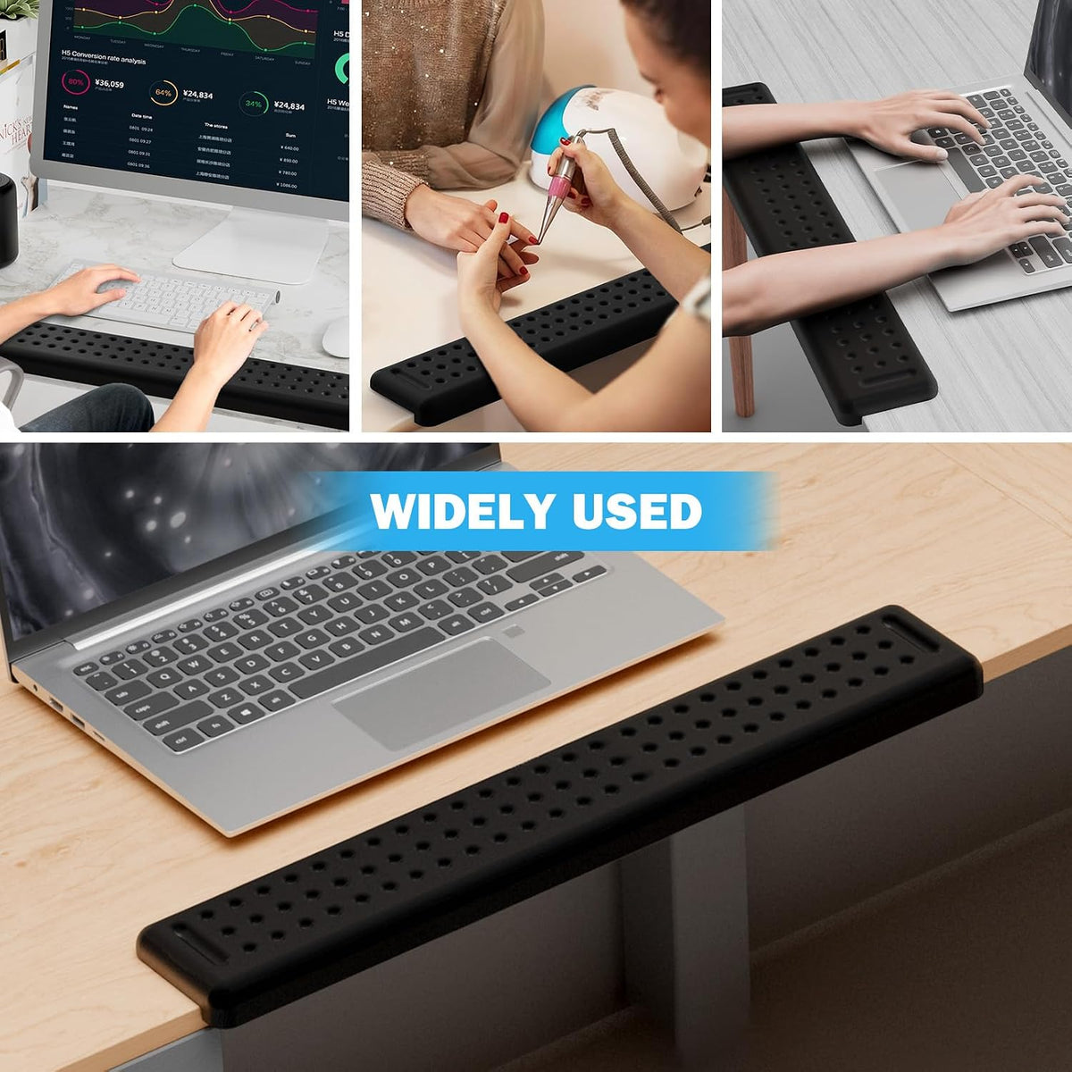 Leolee L-Shaped Desk Long Wrist Rest Elbow 60CM, Black Arm Rest for Desk