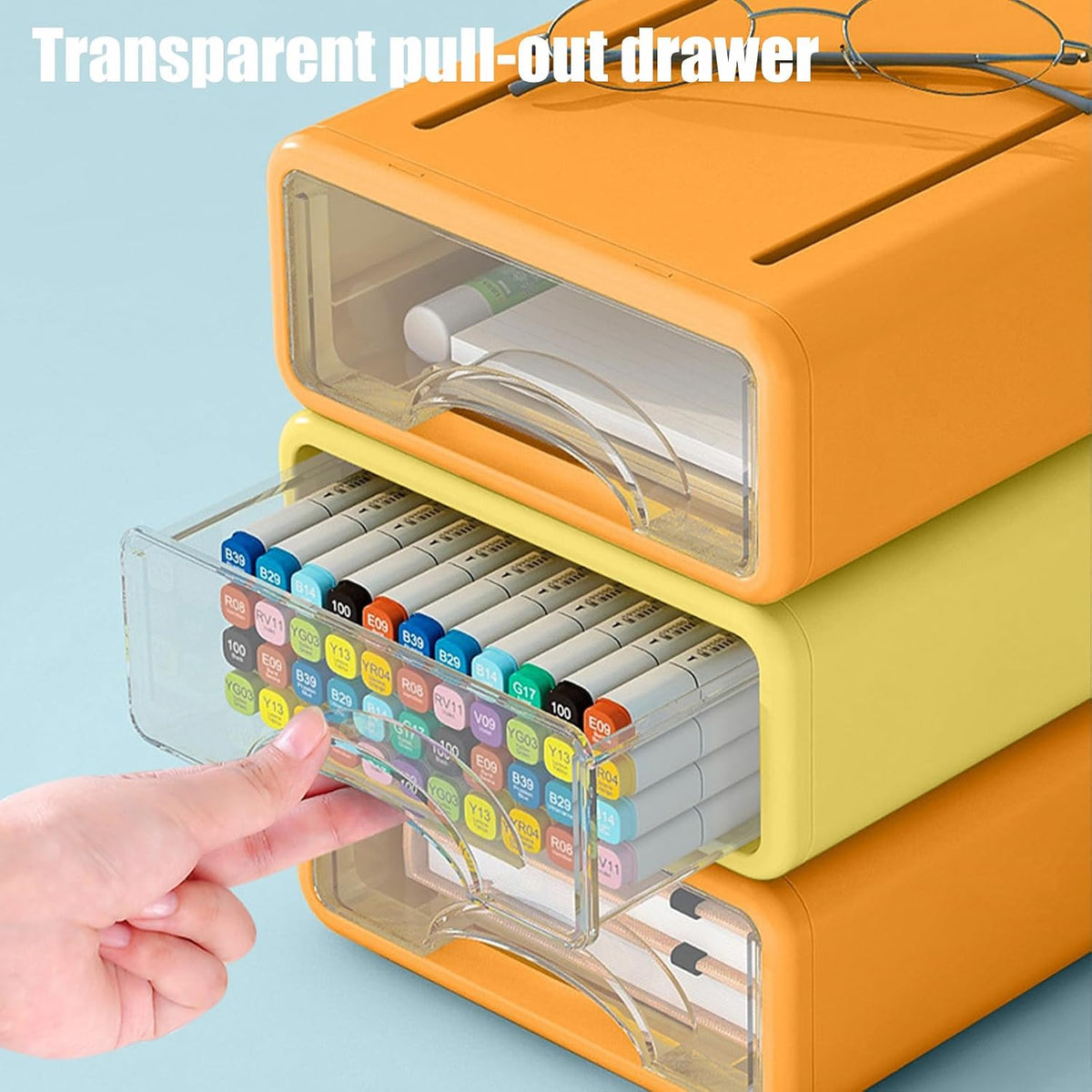 Desk Organizer with Drawers, Stackable Storage Drawers with Compartments Desktop Organization for Office Supplies, Makeup, Pencils, Tape, Erasers, Paperclips, Chargers (2S1M)
