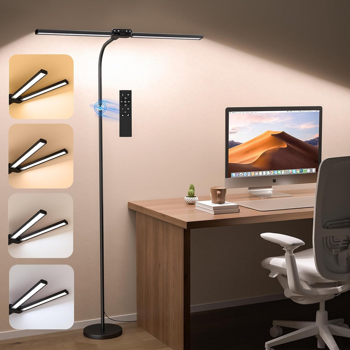 SIBRILLE 24W LED Floor Lamp, Dual Head Dimmable Modern Reading Lamp, Standing Lamp with Remote & Touch Control, Adjustable Gooseneck, Eye Caring Tall Lamp for Living Room, Bedroom, Office & Crafts