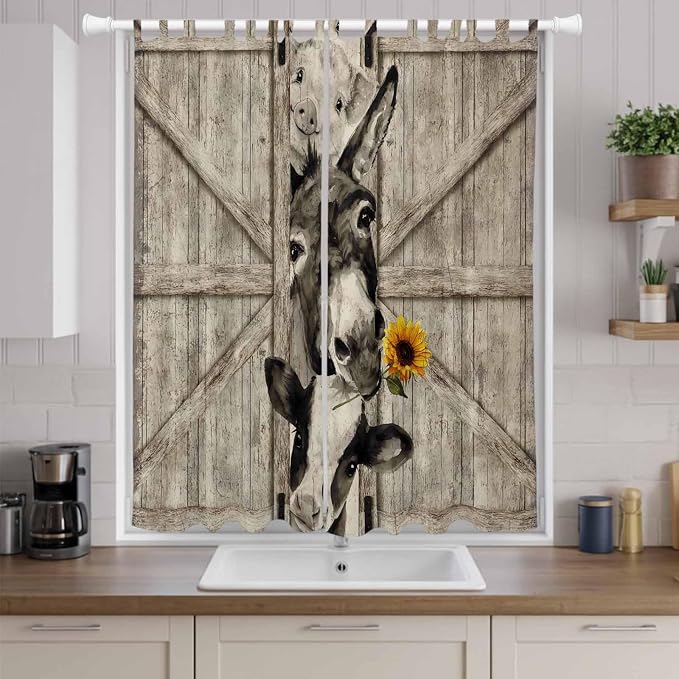 Funny Farm Animals Living Room Curtains 96 Inch Length, Window Curtains Tab Top