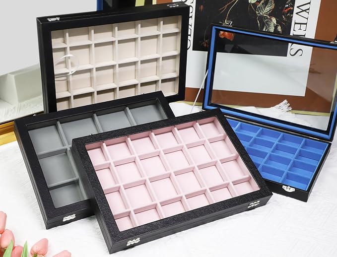 Stratalife Earring Organizer Velvet Jewelry Organizer Box 24 Grid Earring Tray