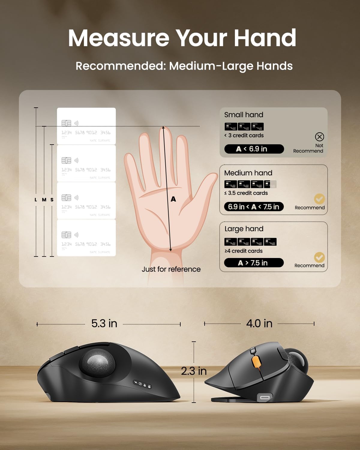 ProtoArc EM02 Wireless Trackball Mouse, 0/15° Adjustable Angle, Gray