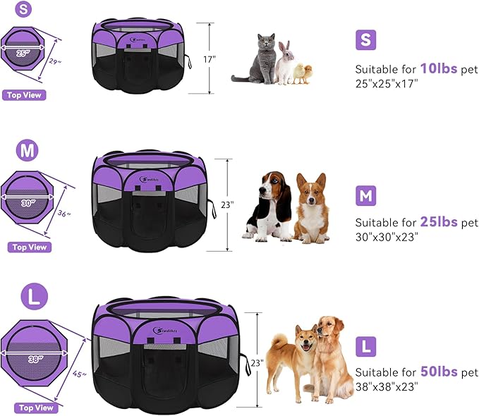 Dog Cat Playpen, Puppy Pet Playpen, Small Dogs Tent Crates Cage Indoor/Outdoor, Portable Pop Up Dog Kennel Playpen with Carrying Case for Dogs/Cats/Rabbits,Purple