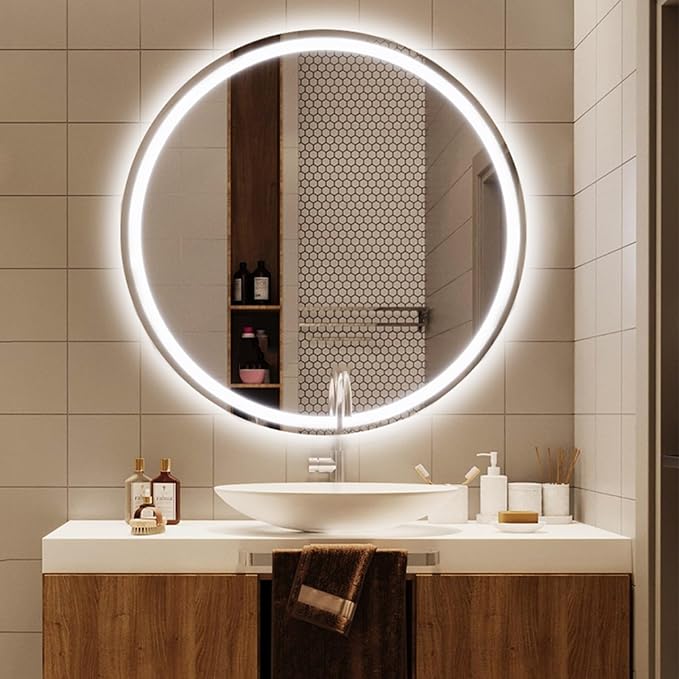 3 Colors LED Bathroom Mirror, Lighted Bathroom Makeup Wall Mounted Mirror