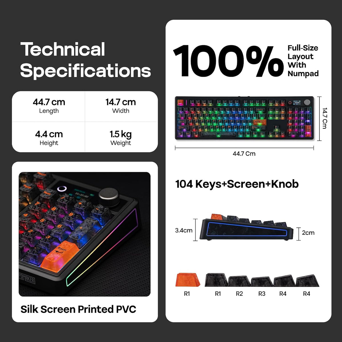 EPOMAKER TH108 V2 PRO Full Size Mechanical Keyboard with Screen&Knob