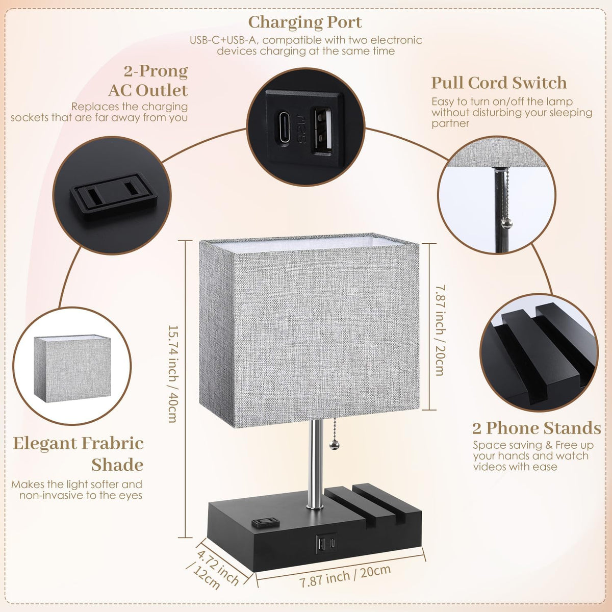 Smart RGB Dimmable Table Lamp Compatible with Alexa&APP&Remote Control, Gray