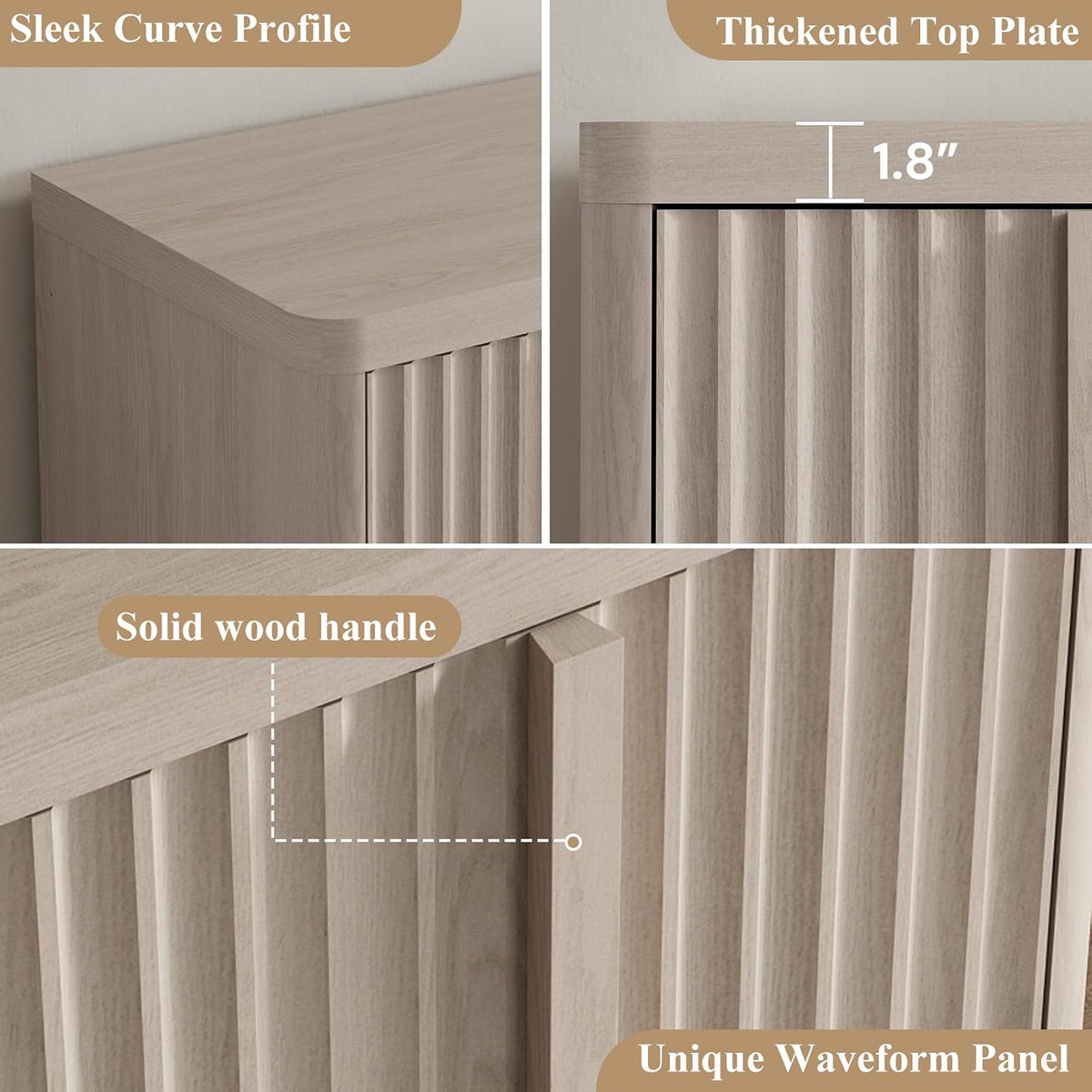 YANSNWO 60" Fluted Buffet Cabinet with Solid Wood Handles, White Alder(1PC)