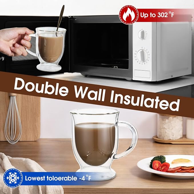 Gejoy 6 Sets Double Wall Glass Coffee Mugs