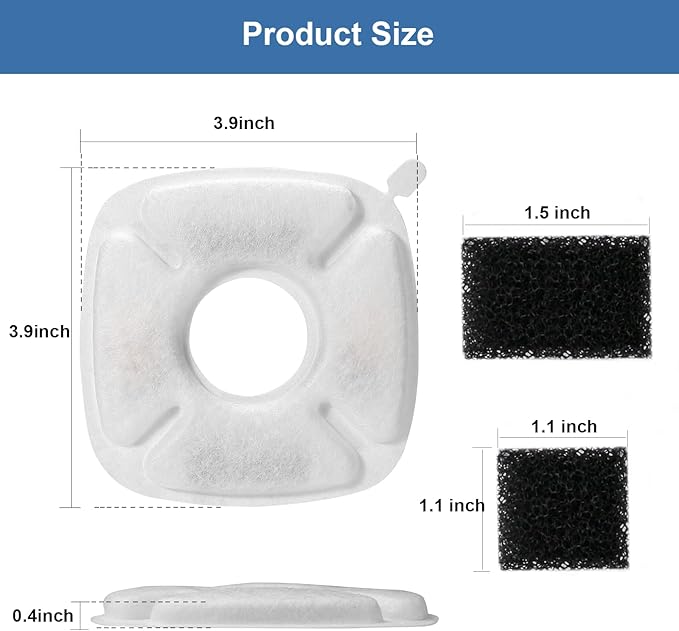 (16 Pices) 8 Pack Replacement Filters & 8 Pack Replacement Pre-Filter Sponges for Veken 95oz/2.8L Bellflower Pet Fountain Cat Water Fountain Dog Water Dispenser