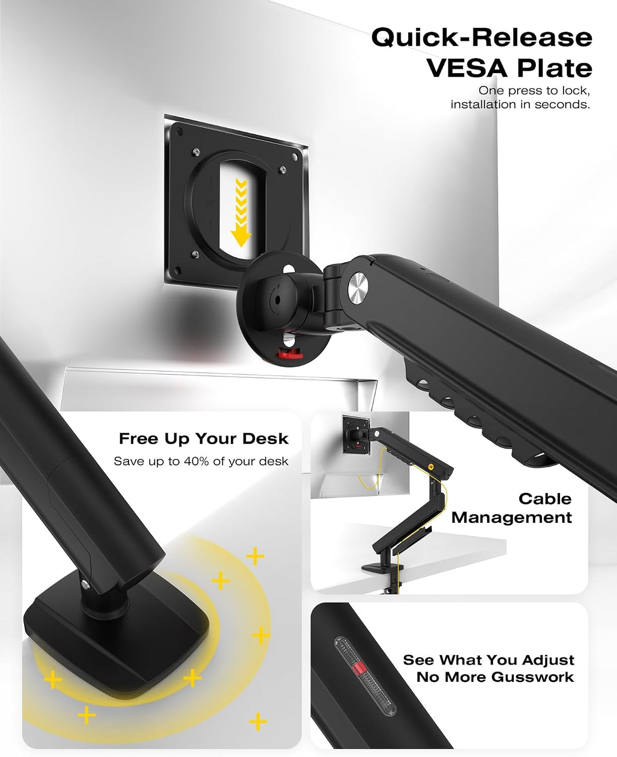 NB SmooVex™ Monitor Arm, Monitor Stand fits up to 32 Inch, Mechanical Spring Mount, VESA 75/100 mm, Model-A5(Black)