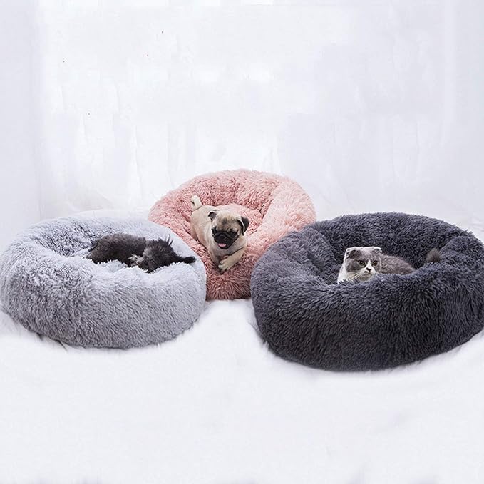 Warming Round Dog Bed for Small, Medium and Large Dogs & Cats, Short & Long Plush Pet Bed, Luxurious Faux Fur Donut Cuddler, Bolster Pet Bed & Sofa, Machine Washable 80CM 32Inch