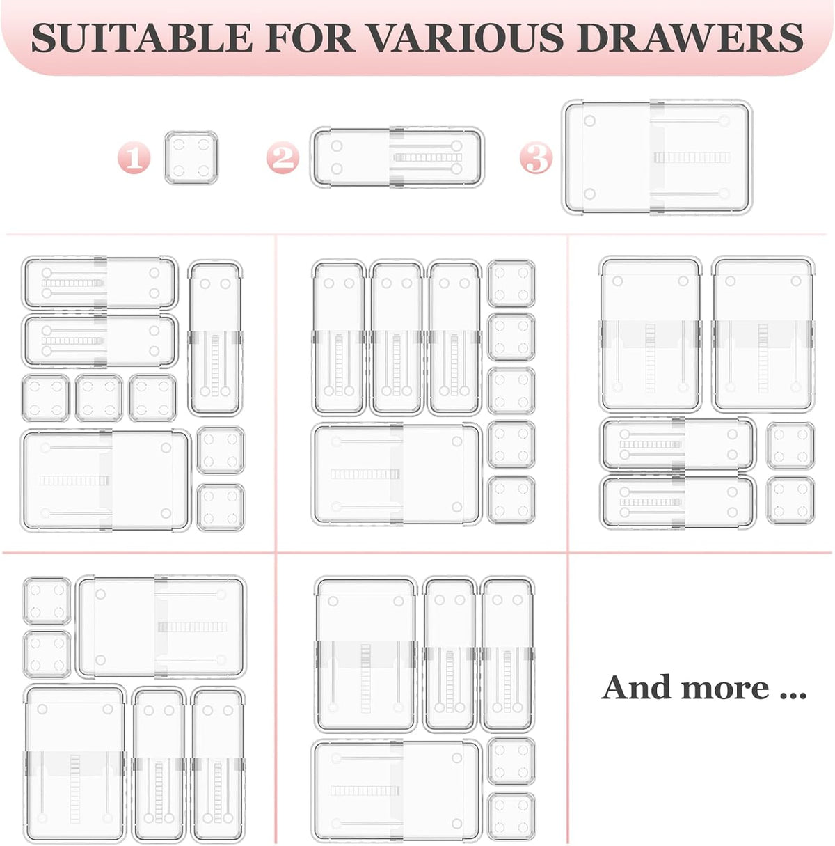 DILIBRA 16 Pcs Clear Extendable Drawer Organizer, Adjustable Drawer Storage