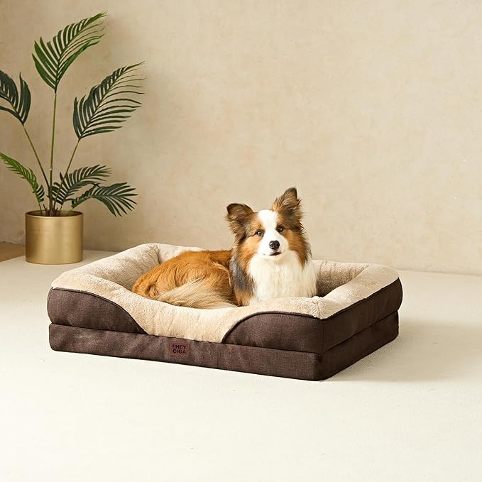 EHEYCIGA Orthopedic XL Dog Bed for Large Sized Dog, 48x35x7.5 Inch Extra Large Memory Foam Dog Couch Bed with Sides, Waterproof Liner & Washable Removable Cover, Bolster Pet Sofa, Brown