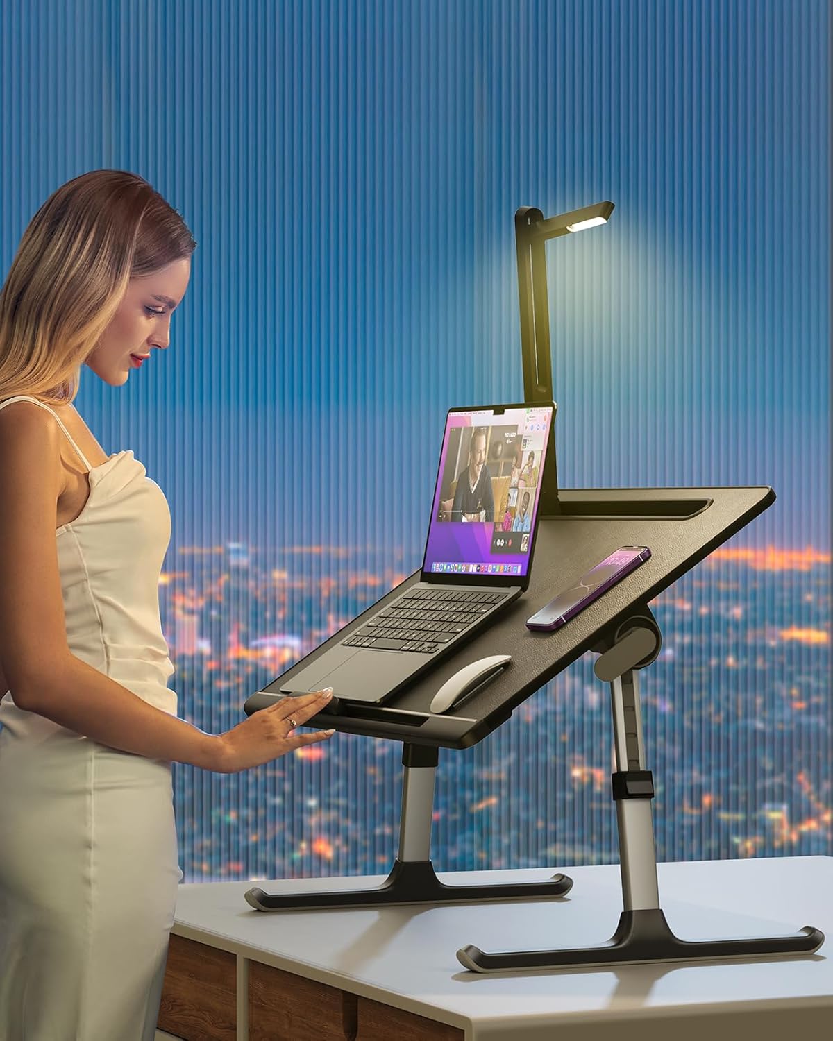 Laptop Bed Tray Desk with LED Desk Light, SAIJI Laptop Stand for Bed