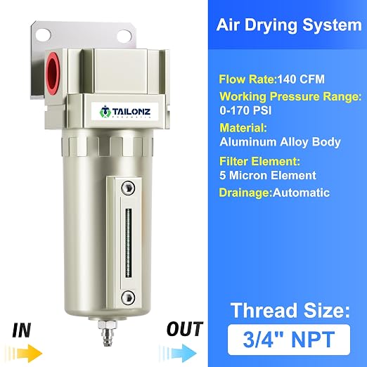 TAILONZ PNEUMATIC 3/4" NPT Industrial Grade Heavy Duty Particulate Air Filter