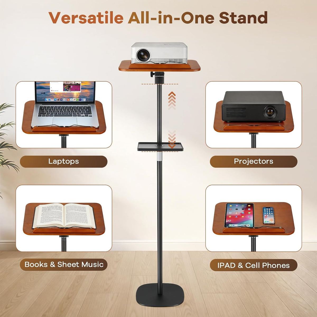 Adjustable Book Stand for Reading with Removable Tray, Solid Wood