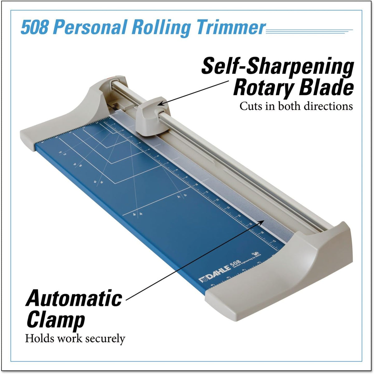 Dahle 508 Personal Rotary Trimmer, 18" Cut Length, 7 Sheet Capacity, Self-Sharpening, Automatic Clamp, German Engineered Paper Cutter
