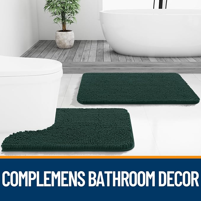 OLANLY Bathroom Runner Rugs 47x17, Soft Absorbent Chenille Bath Rugs, Rubber