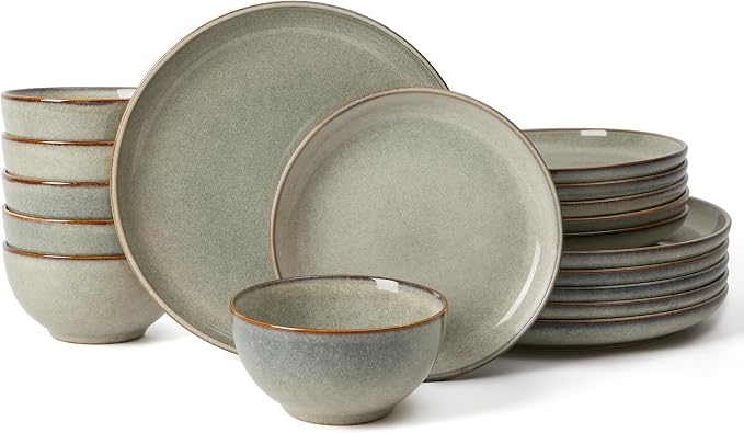 Stoneware Dinnerware Sets for 6, 18 Pieces Ceramic Plates and Bowls Sets