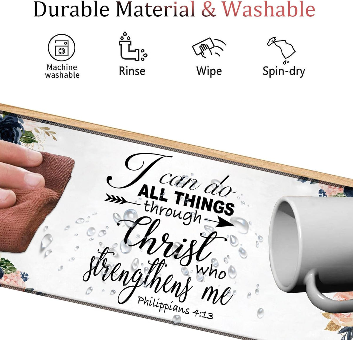 4 in 1 Mouse Pad Combo, Large Gaming Mouse Pad + Keyboard Wrist Support + Mouse Wrist Rest + Coaster, Table Pad with Stitched Edge Memory Foam Ergonomic Wrist Pad Set, Bible Phil 4-13 Floral
