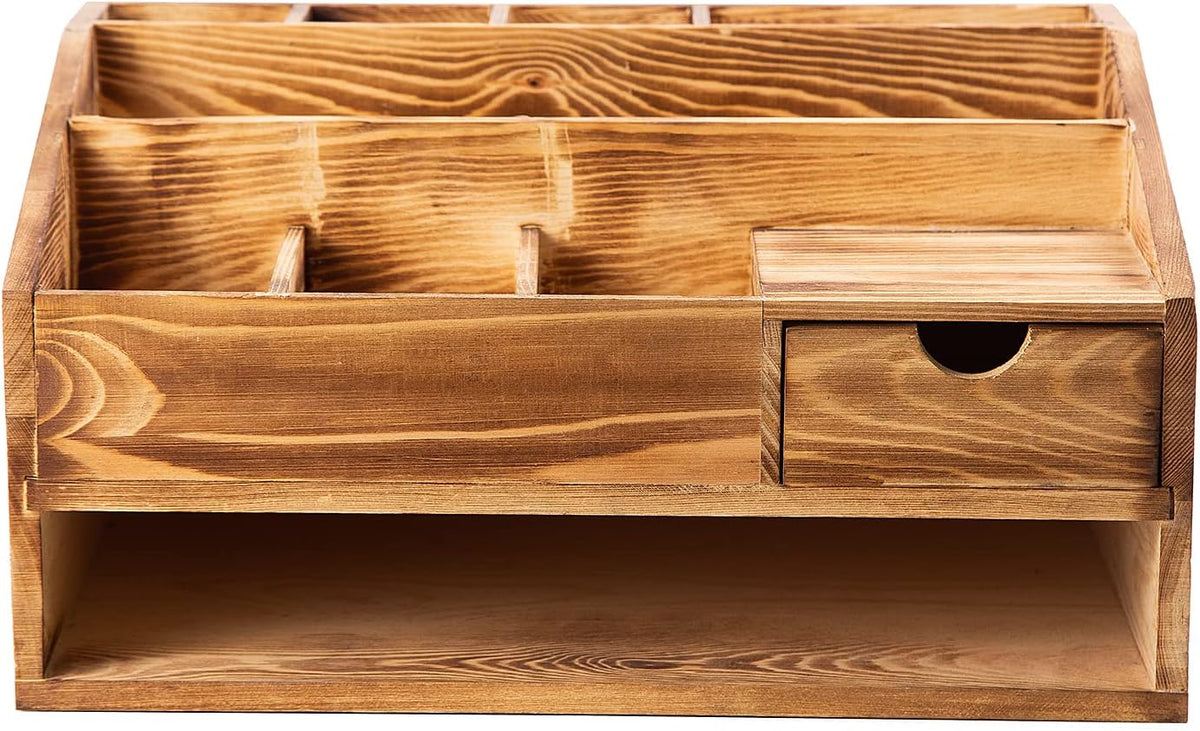 Wood Desk Drawer Organizers with File Organizer Pen holder Decor combo for Desk Organization, Office Desks, Home can arrange calculators, scissors, pens, note papers, etc. (Baked color)