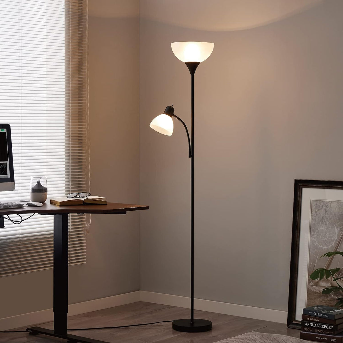 Floor Lamp with Reading Light, 72" Tall Lamp for 2 Head, Standing Lamps for Living Room, Bedroom, Corner, Office. No Bulbs
