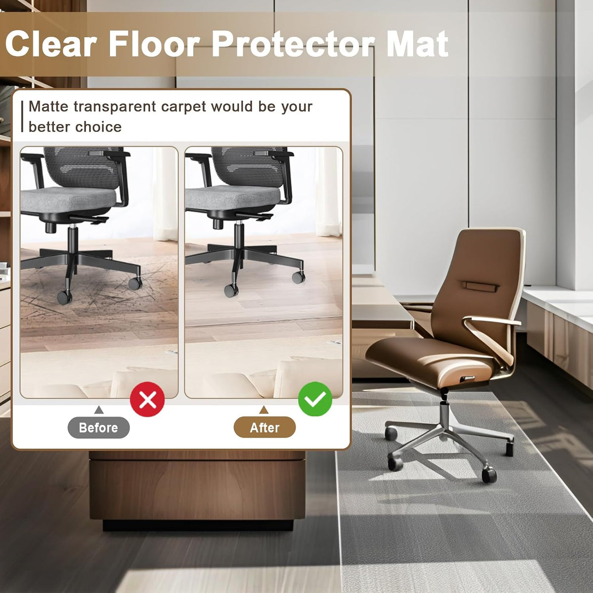 3' x 6' Clear Mat for Hardwood Floors, 36" x 72" Vinyl Frosted Transparent Protector, Small Clear Entryway Runner for Kitchen Living Room Office