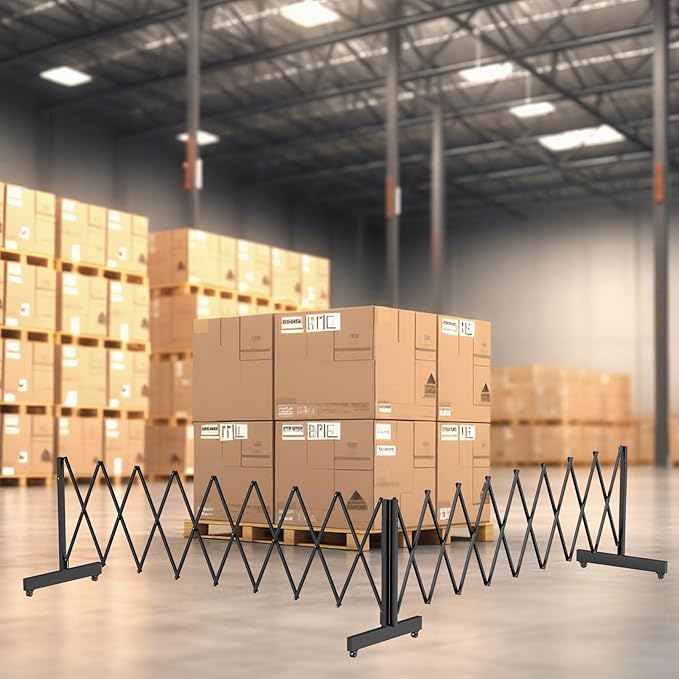 16 FT Industrial Metal Expandable Barricade,Retractable Traffic Fence with Casters, Folding Security Gate,Portable Barricade Gate for Construction Area, Traffic Control, Cordon(Black)