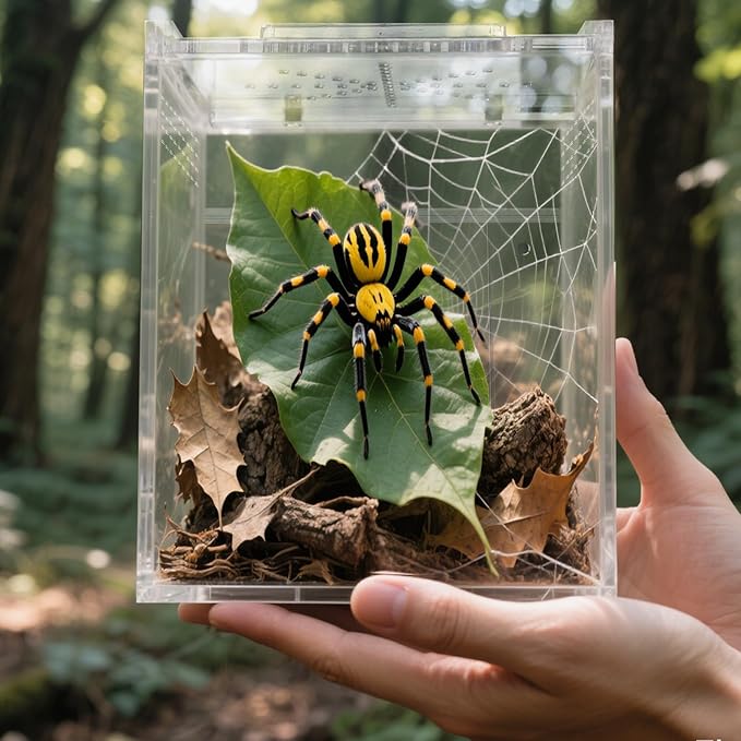 Jumping Spider Enclosure, One-Piece Fully Transparent Acrylic Reptile Enclosure, 3x3x6 inch Terrarium for Tree Frogs, Tarantulas, Mantises, Jumping Spiders