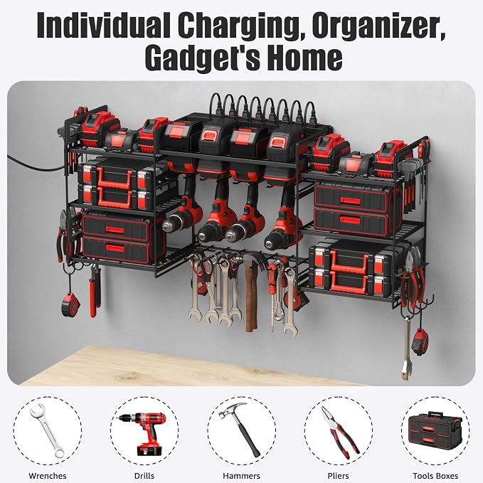 CCCEI Black Power Tool Organizer Wall Mount, Large Tools and Battery Storage