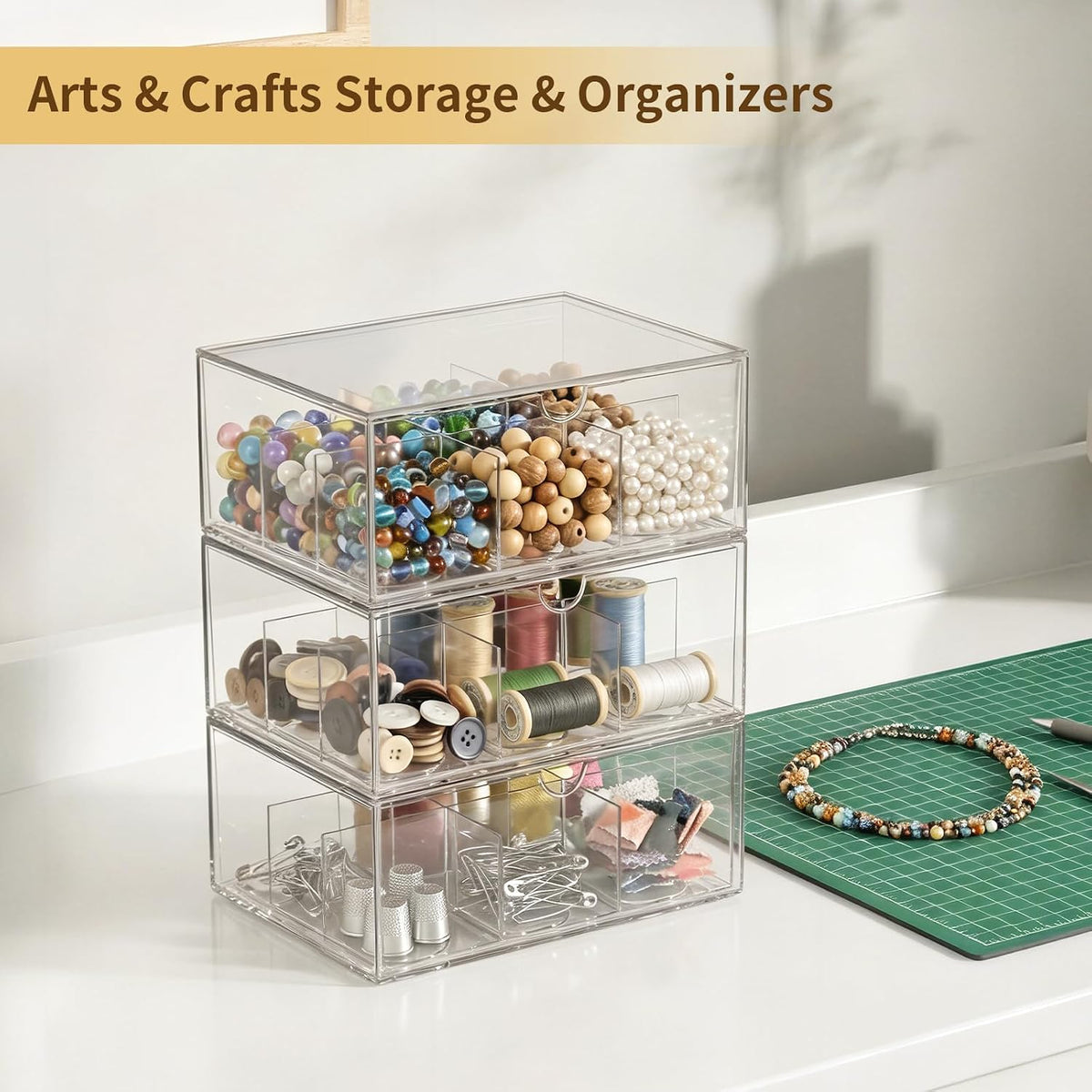 3 Pack Clear Tea Bag Organizer Drawer, Stackable Tea Storage Chest with Dividers for Kitchen, Pantry, Bathroom, Vanity, Countertop – Multi-Purpose Coffee, Cosmetic, Jewelry, Craft Acrylic Storage Bins