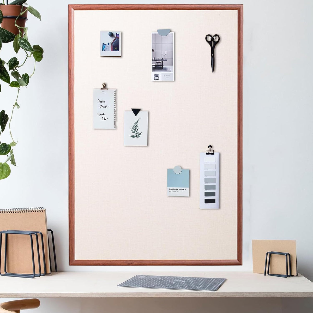 24'' x 36'' Large Linen Bulletin Board, Cork Board for Walls, Walnut Wood Style Frame, Vision Board, Pin Wood, Ideal for Shool, Home and Office