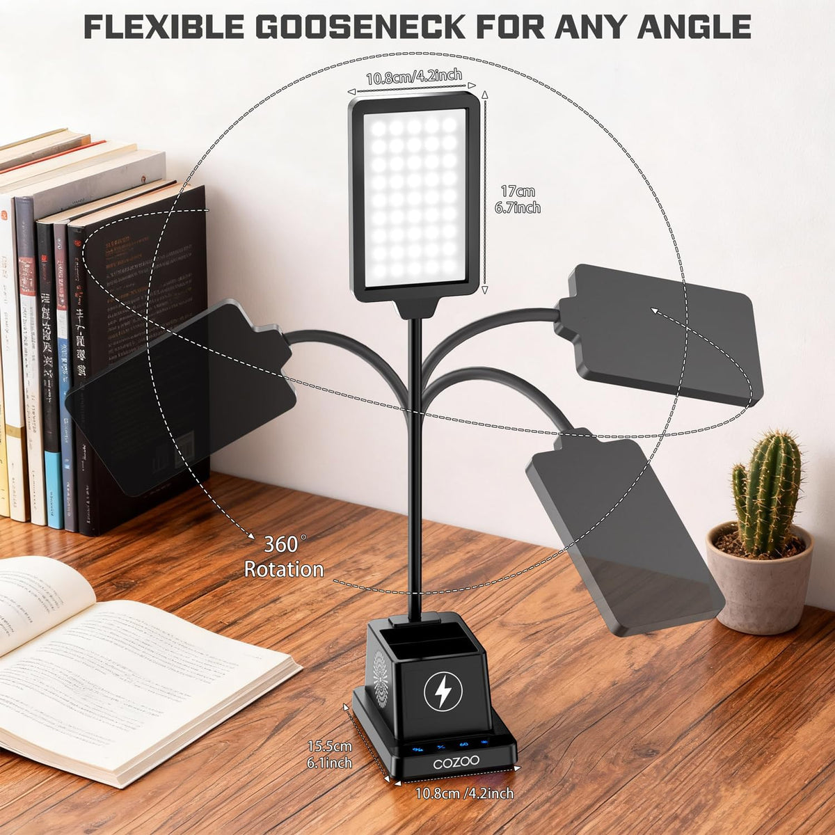 cozoo LED Desk Lamps for Home Office with Storage,15W Fast Wireless Charger