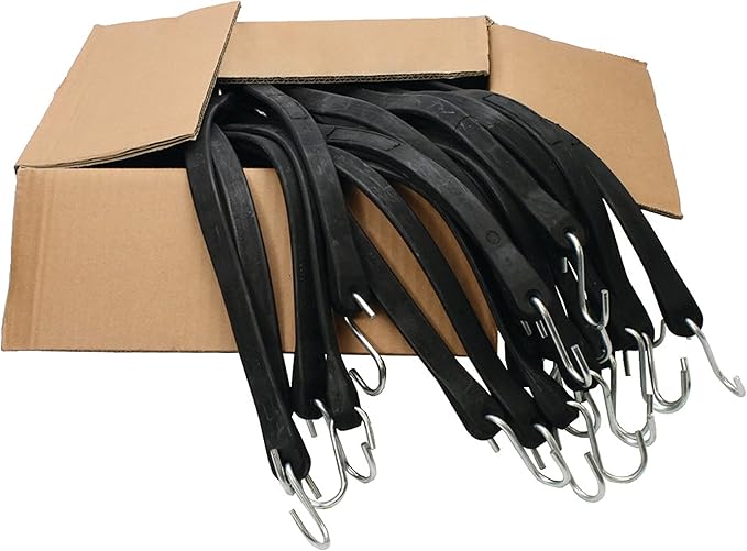 US Cargo Control 21 Inch Rubber Bungee Cords with S-Hooks (50 Pack), 32 Inch Stretch, Rubber Tarp Straps with Hooks for Flatbed Tarps, Trailers, Tarp Covers, Motorcycles, Cargo, Canopies, and More