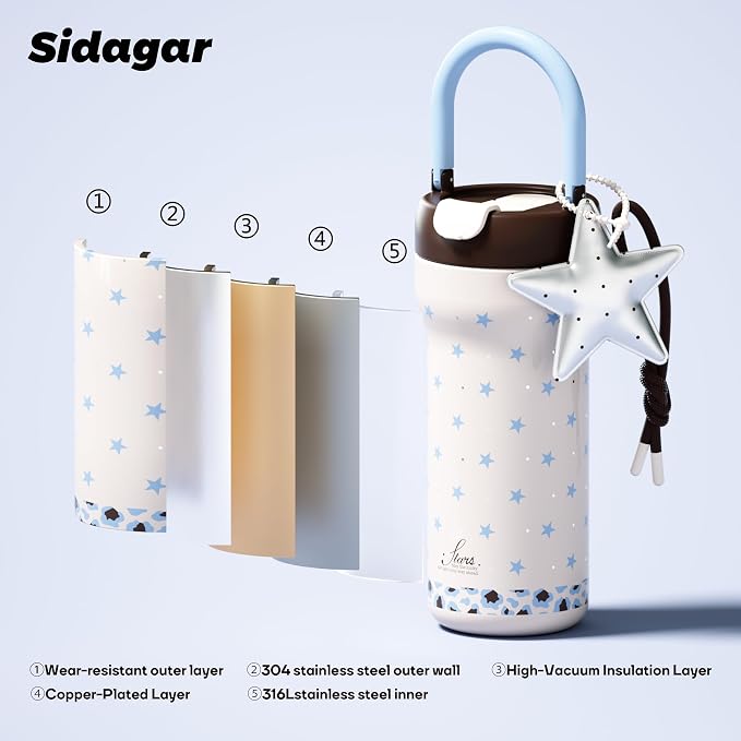 24 oz Insulated Tumbler Ceramic Stainless Steel Water Bottle, Leak Proof