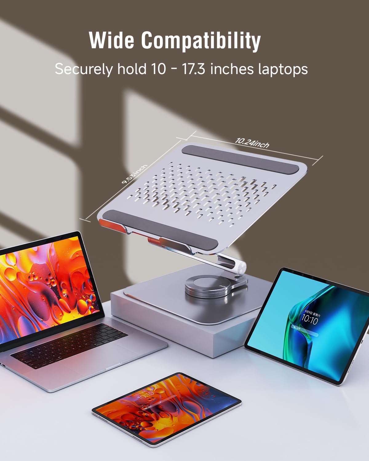 Adjustable Laptop Stand for Desk 360° Rotating Base for 10-17.3''