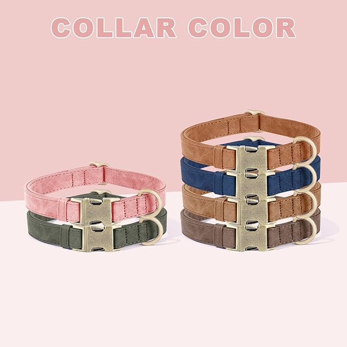 Genuine Leather Dog Collar - Adjustable Pet Collar with Quick Release Metal Buckle, Soft Skin Friendly Real Leather Collar for Small, Medium, Large Dogs (Pink, S:Fit 8-16" Neck)